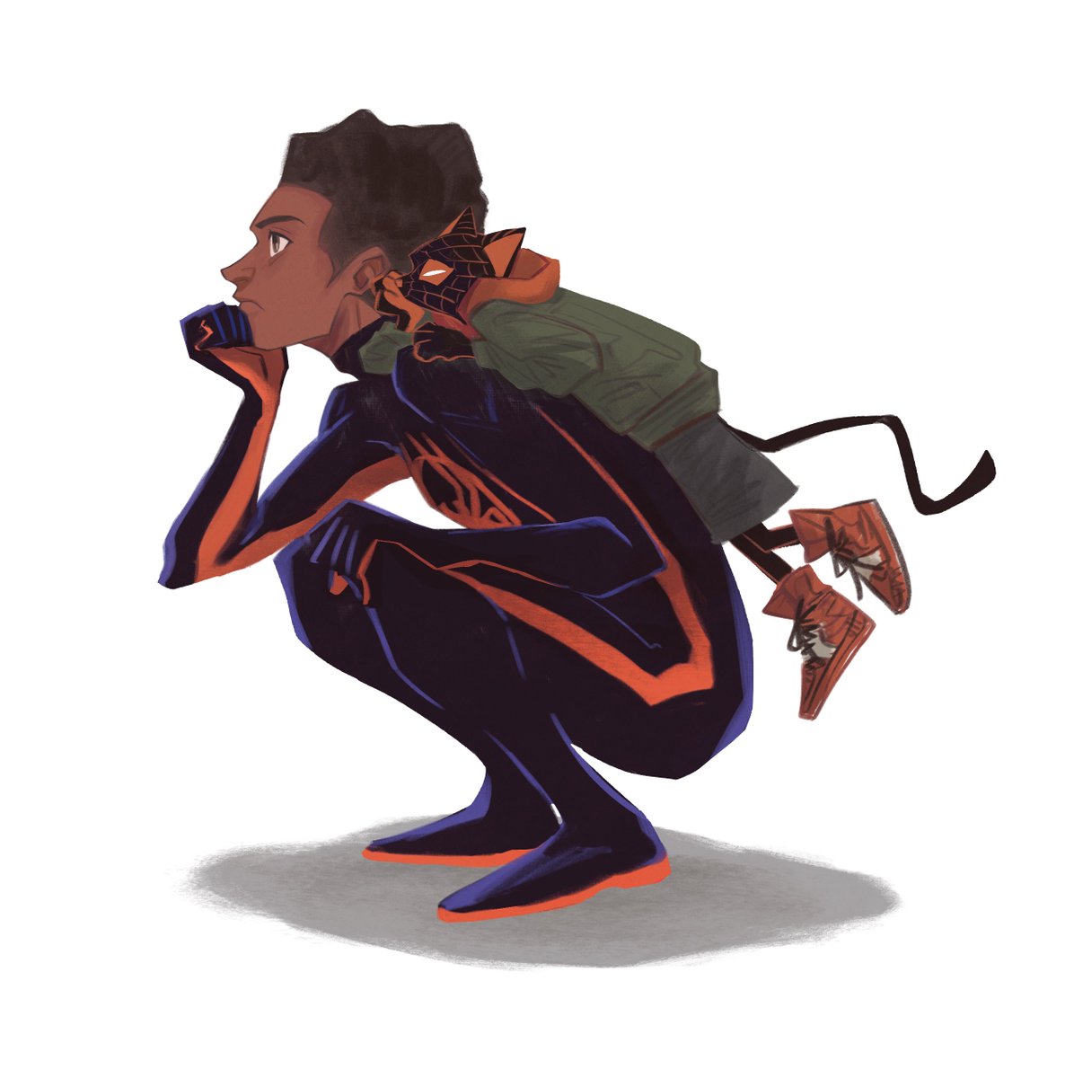 dark skin dark-skinned male male focus 1boy white background solo squatting  illustration images