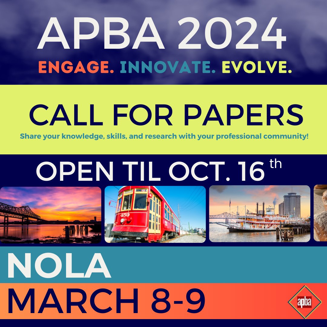 The call for papers for the 14th Annual APBA Convention in Match 2024 closes next month (Oct 16th), so make sure to submit yours today! We can't wait to see you in NOLA for #apba2024! behaviorlive.com/conferences/ap…