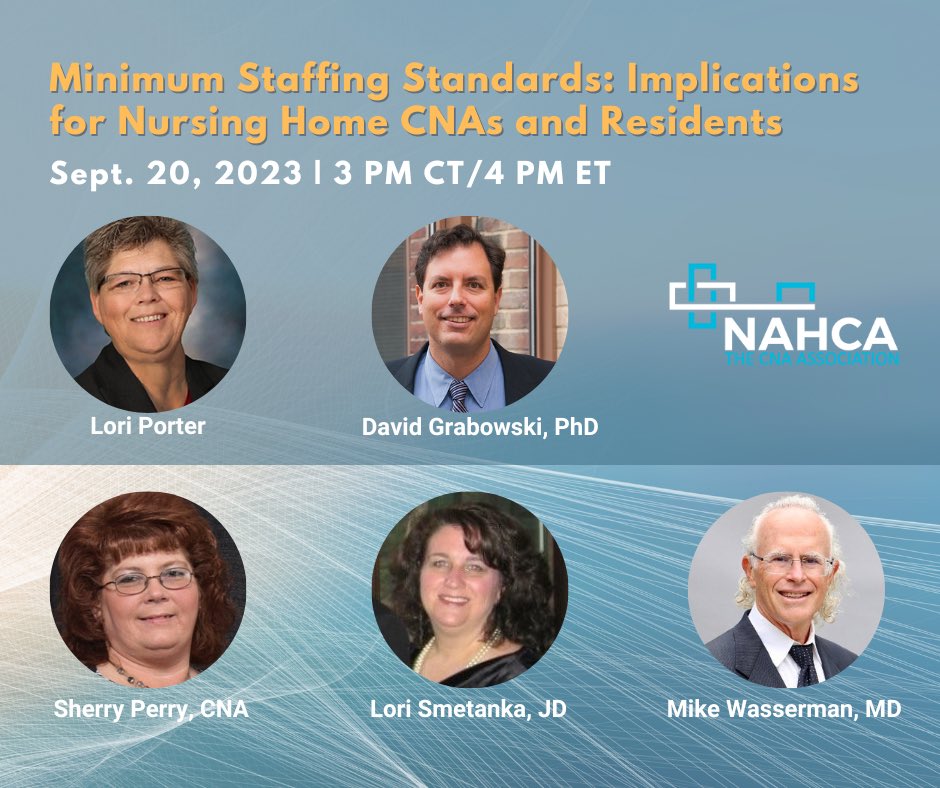 Lori Porter (@loriporternahca) on Twitter photo It’s time to talk about minimum staffing standards in terms of direct care staff and resident care!
Join us on Sept. 20 as we examine the proposed rule from a different perspective.
<a href="/wassdoc/">Mike Wasserman</a> <a href="/DavidCGrabowski/">David Grabowski</a> <a href="/ConsumerVoices/">National Consumer Voice for Quality Long-Term Care</a>
Register here: us02web.zoom.us/webinar/regist… It’s time to talk about minimum staffing standards in terms of direct care staff and resident care!
Join us on Sept. 20 as we examine the proposed rule from a different perspective.
<a href="/wassdoc/">Mike Wasserman</a> <a href="/DavidCGrabowski/">David Grabowski</a> <a href="/ConsumerVoices/">National Consumer Voice for Quality Long-Term Care</a>
Register here: us02web.zoom.us/webinar/regist…
