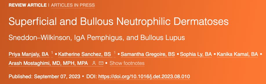 We are delighted to share a new review article by the illustrious Priya Manjaly and team in Dermatology Clinics. This article offers key teaching points for various neutrophilic dermatoses. Full article can be found here: derm.theclinics.com/article/S0733-…