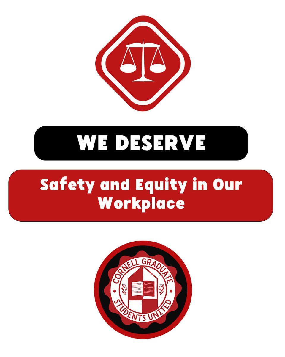 Cornell_GSU's tweet photo. All grads deserve professional standards in our workplace! We deserve a safe work environment, workers' compensation, bridge funding, and neutral grievance procedures. Grievance procedures must be effective, equitable, and timely. As always, work shouldn’t hurt. https://t.co/3ITHqoaP2S