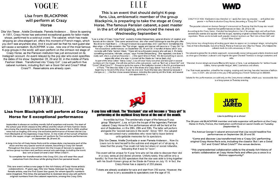 It's official, #LISAxCRAZYHORSEPARIS is SOLDOUT.

She is art, she is the moment and will definitely be a sight to behold, and we couldn't be prouder of her taking on new challenges &amp; showing her prowess as a performer. Admin will see you in Paris, Lalisa 💛