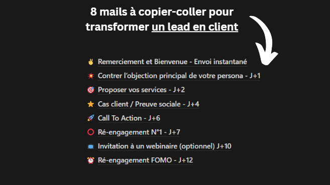 Veux-tu transformer tes leads en clients qui achètent avec 8 mails ?

Si oui, voici le plan 👇

1. Le lead s'inscrit à ton lead magnet
2. Il reçoit 8 mails automatisés
3. Il achète

Voici les 8 templates de mails à copier-coller

Follow, RT et commente "8 mails"