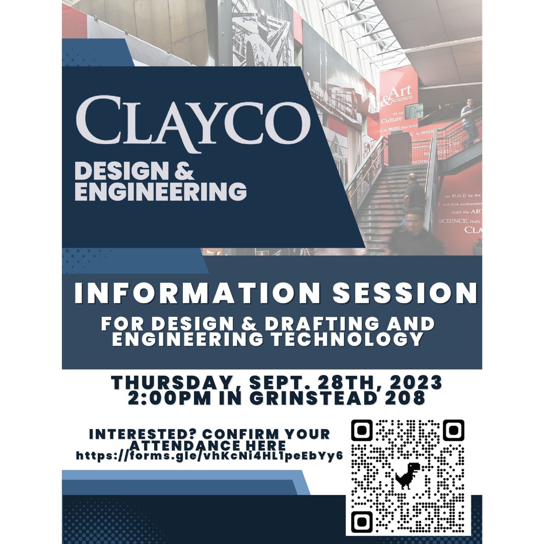 UcmEngTech's tweet photo. Information session by @clayco_inc for Design &amp; Drafting and Engineering Technology on September 28th from 2:00 PM in Grinstead 208. https://t.co/dU6sEYdYAf