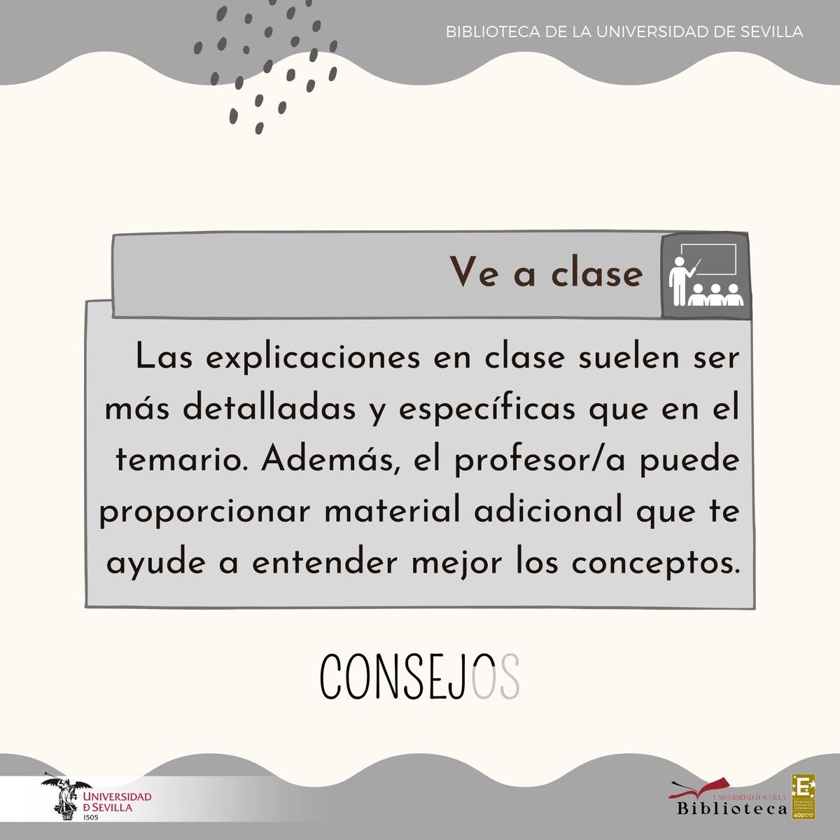 Biblioteca_US's tweet photo. Que sí, que todos/as nos hemos saltado clases. Esas tardes al sol en la terraza de la cafetería... pero, tienes que aprobar y en clase se asientan conceptos (y además, todo sea que den pistas sobre el examen). Ve a clase
@unisevilla @twitCADUS #consejUS #vivelaUS #vivelaBUS https://t.co/Xsheai5DDN