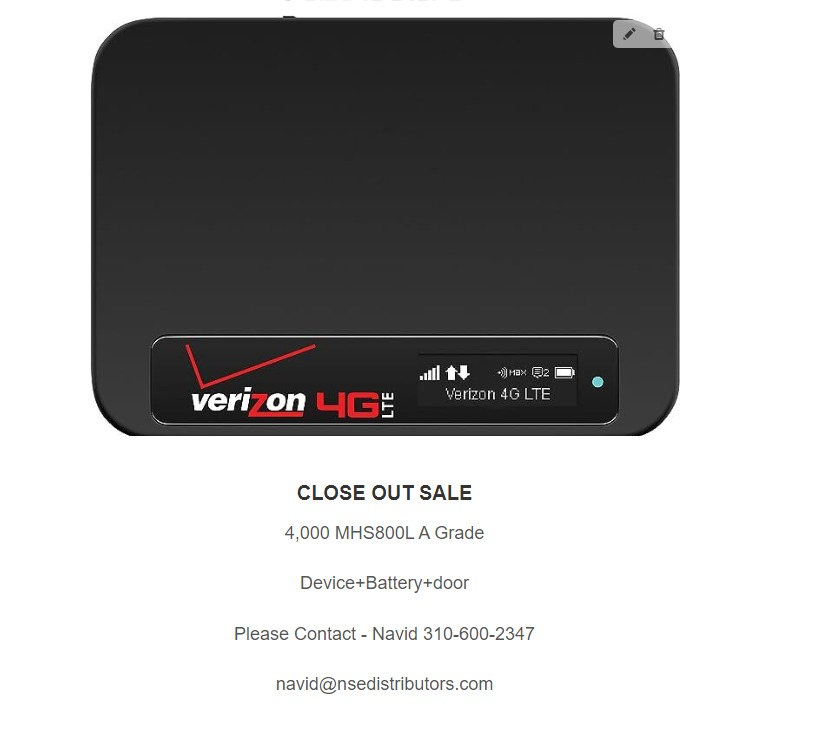 CLOSE OUT SALE
4,000 MHS800L A Grade
Device+Battery+Door

For more details : bit.ly/3Lh6gRz 

- #wirelessdealers #wholesale #mhs800l #mobilehotspot #selling #wts #closeout