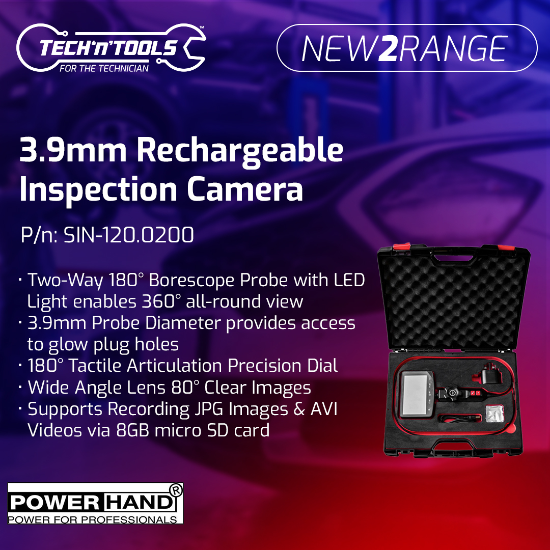 Latest in our lineup of hot tech is this 3.9mm Rechargeable Inspection Camera from PowerHand.

With upto 360 degree probe featuring LED light and the capability to access glow plug holes coupled with super clear images makes it hard to beat.
#forthetechnician #tnt