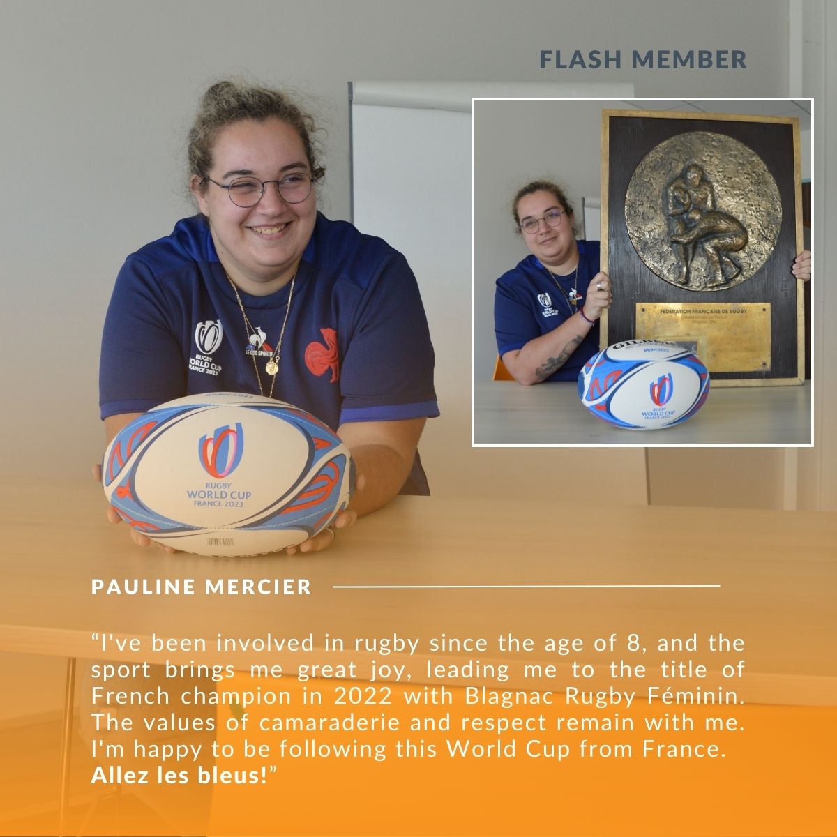 🏉🌎 FOCUS : Pauline Mercier, Molecular Biology technician for 1,5 years at Flash Therapeutics.

Today, the XV of France kicks off its World Cup campaign with a match against the All Blacks.

Allez les bleus !

#RugbyWorldCup #CoupedumondeRugby #Rugby #FFR #RWC2023 #NeFaisonsXV