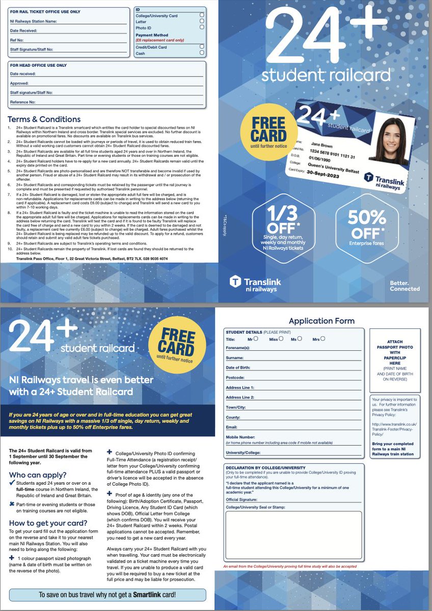 Why do you make mature students print off the coloured  advertising and the t's&amp;c's on the 24+ student railcard instead of a simple form??? Come on <a href="/Translink_NI/">Translink</a>  sort it out... #wasteofinkandpaper 🧑‍🦳🤦‍♂️