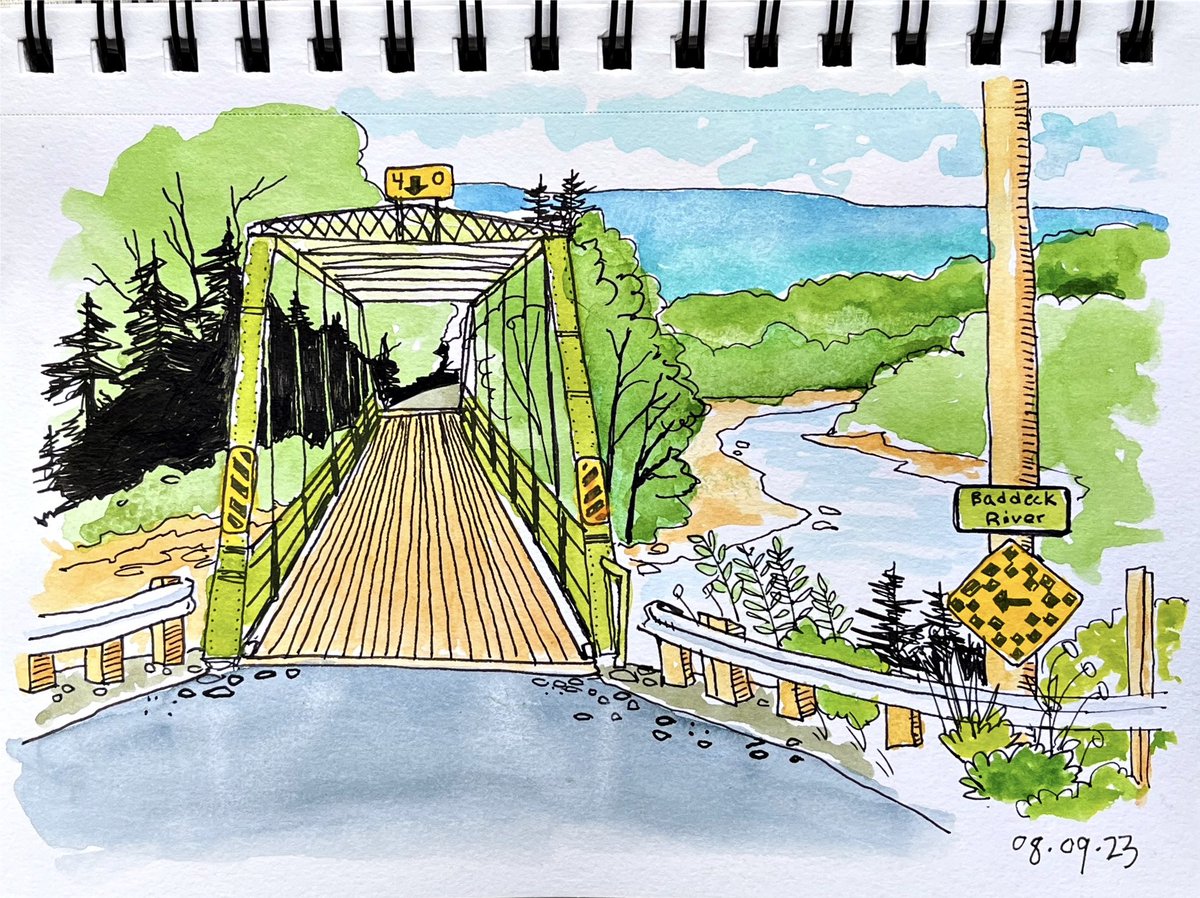 NelsonRice3's tweet photo. 85/251 classic single lane truss bridge in Baddeck Forks NS #draw #drawing #sketch #sketching #penandink #watercolour #watercolor #capebretonisland #baddeck #trussbridge https://t.co/hQOuPLxyIk