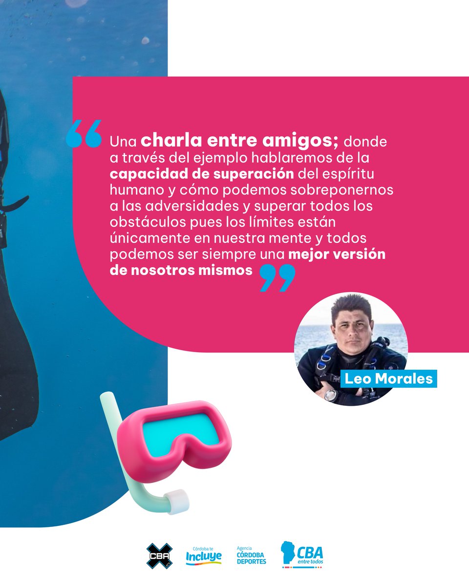 🗣️Sumate a la charla motivacional: ¡Ser tu mejor versión!🙌🏻

➡️En el marco del 7° Congreso Internacional de Buceo y Expo Deportes Acuáticos, te invitamos a participar de una charla motivacional a cargo de Leo Morales, instructor de #buceo reconocido a nivel internacional🤿.