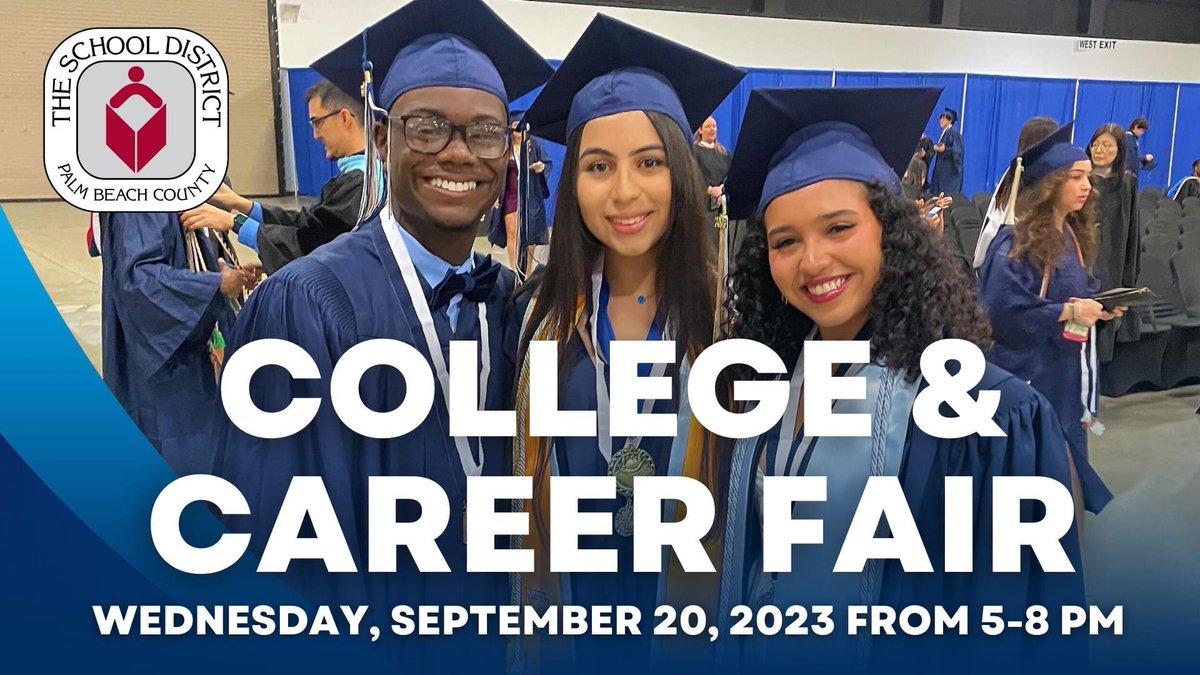 pbcsd's tweet photo. 🎓🎉 Calling ALL High School Students! 

Being "college and career ready" means taking those next steps toward achieving your educational and career goals - here's an opportunity to learn how. 

📌 Mark your calendar for the College & Career Fair on Wednesday, September 20th from 5:00 p.m. - 8:00 p.m. at the South Florida Fairgrounds Expo Center. 

Colleges, universities, and career programs from across the country will be ready to meet you and answer all of your questions. There will also be sessions on how to start your FAFSA application and so much more. 

📲 Discover how goal setting turns your dreams into reality! Visit https://t.co/i6HdVBcTLc for more details. 

#EducateAffirmInspire