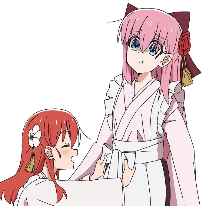 #ぼっち・ざ・ろっく 後藤「きっ喜多ちゃんちょっときついかもしれないです…」喜多「大丈夫よ!私もこのぐらい強く結んでるから!」後藤「いやっサイズが違…」 