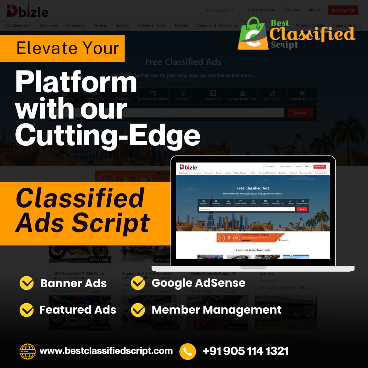 buyclassified's tweet image. Ready to take your platform to the next level?
Elevate your user experience with our cutting-edge #ClassifiedAdsScript!
Seamlessly customizable and packed with powerful features, it's time to enhance your #marketplace.
☎️ +91 90511 41321
🌐 bestclassifiedscript.com