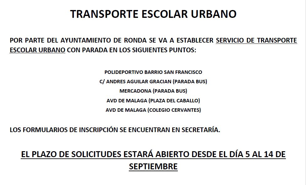 IESMartinRivero's tweet photo. Ya puedes solicitar en la Secretaría del Instituto el formulario para el servicio de Transporte Escolar Urbano.
#IESMartinRivero https://t.co/kvZoqzf2T1