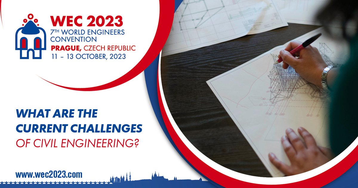 Civil engineering faces several challenges in the current times❗
✔ #SustainableInfrastructure
✔ #Urbanization
✔ #ClimateChange Resilience
✔ Resource Management
✔ Resilient and #SmartCities and much more...
Get your ticket for #WEC2023: wec2023.com/registration  🚀