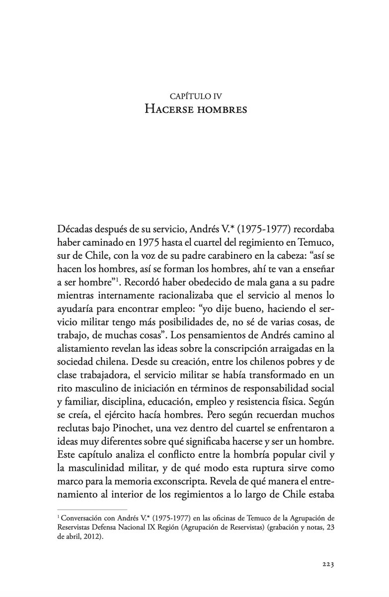 Leith_Passmore's tweet photo. Esta semana, en vísperas de los 50 años del golpe, comparto las palabras introductorias a las distintas secciones de mi libro “Las guerras dentro de los cuarteles”. Sigo con el capítulo 4 “Hacerse hombres” 5/7
#masculinidad
#género
#géneroymemoria
#niños
#hombresduros
#tortura https://t.co/XN9nvTjplD
