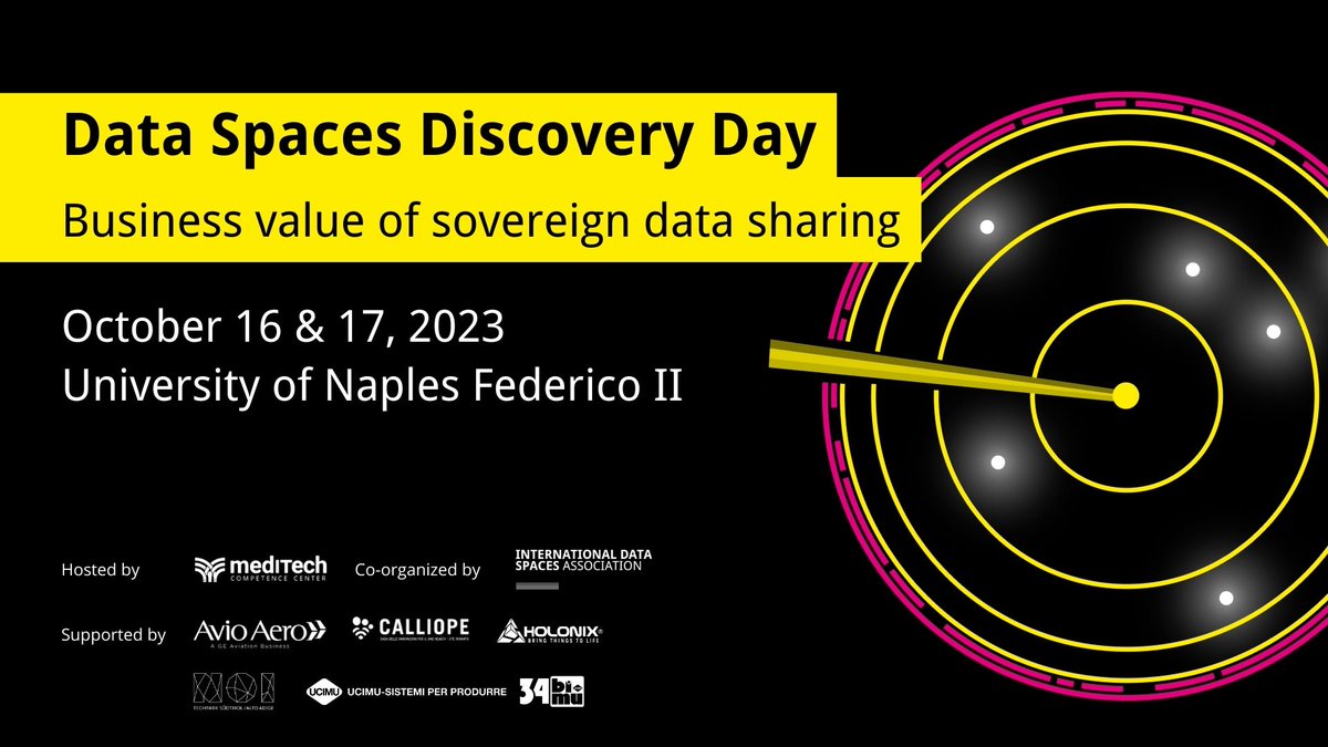 top_ix's tweet photo. Data Spaces Discovery Day | Naples
📅 16 e 17 ottobre
📍 #Napoli
La prima vera opportunità sul territorio italiano per approfondire la conoscenza sui #DataSpaces e il loro impatto nel mondo aziendale. 

Noi di TOP-IX ci saremo!

Registrazioni qui:
https://t.co/VSZbTmHjyJ 

#IDSA https://t.co/pE0hn8C17p