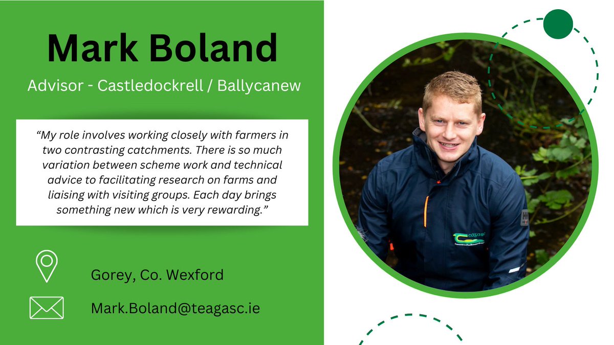 Meet our Wexford catchments advisor Mark Boland 😀

Mark has farmer clients in both Castledockrell and Ballycanew 
His farming knowledge and support to farmers is extremely valuable 

Thank-you Mark, for your continued hard work 👏