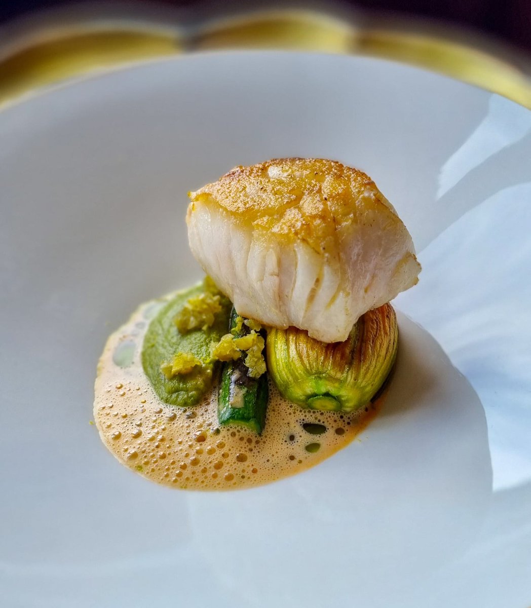 This new dish from #AshfordCastle Executive Chef @liamofinnegan, features Irish Cod and Doonbeg Crab with Courgette, Basil and Garlic Scapes from the Kitchen Gardens on the Estate.  #RedCarnationHotels #WildAtlanticWay #IrishFood