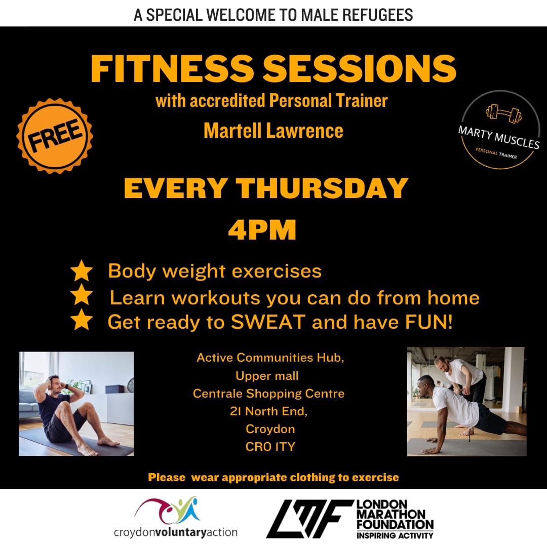 Join us every Thursday from 4pm for a FREE fitness session led by local accredited personal trainer Martell Napier-Lawrence!