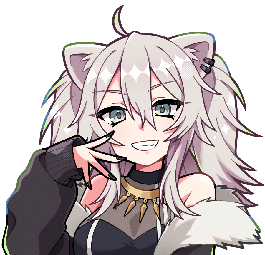 shishiro botan 1girl lion ears animal ears solo grey hair grey eyes smile  illustration images