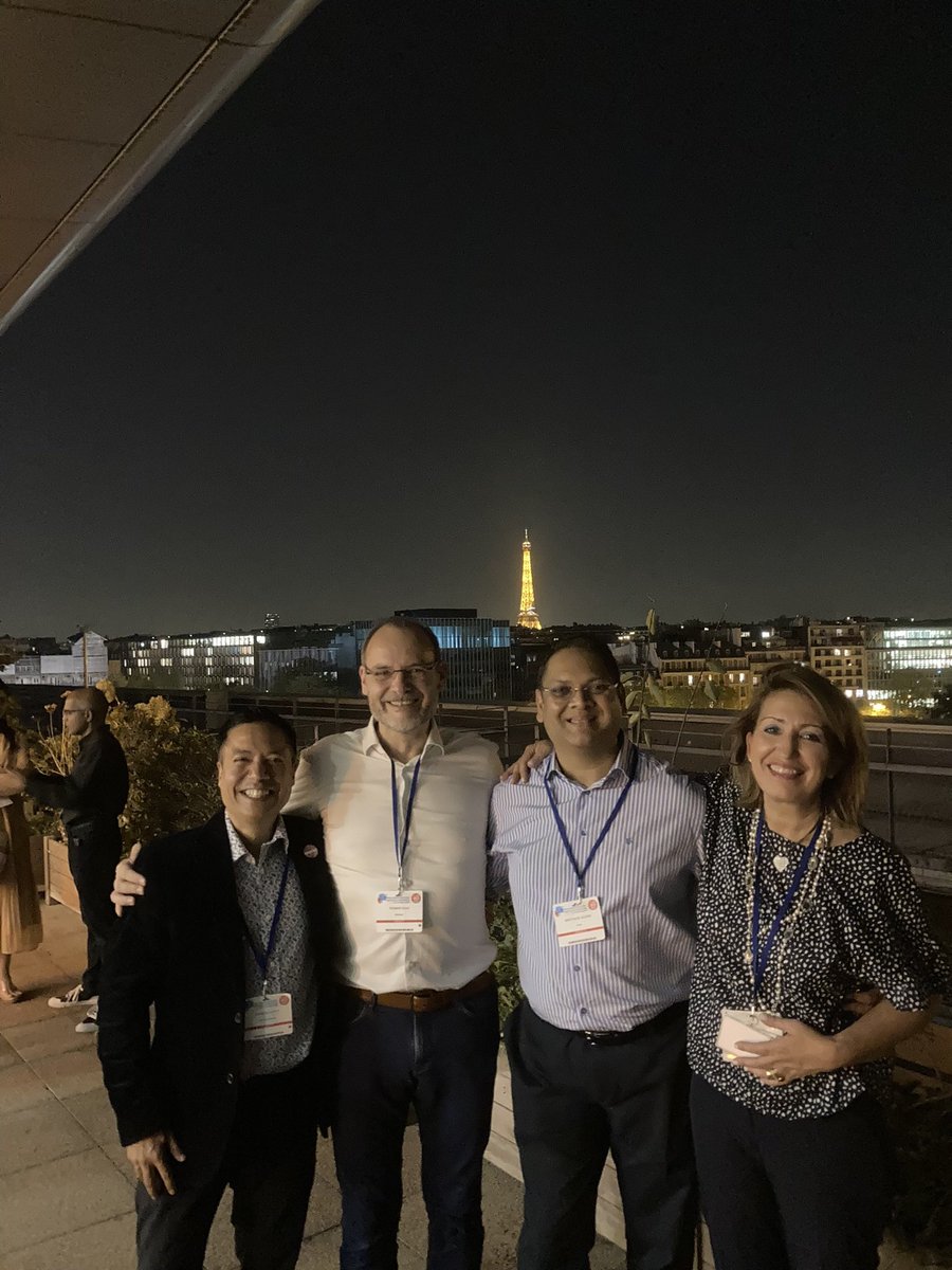 ashwani_doc's tweet photo. So fortunate to have a chance to stand along the two pillars of @ESRA_Society @ThomasVolk16  and @mokaeleni in the iconic city of Paris with sparkling Effiel tower in the background at #ESRAworld2023 along with dear friend and fellow #EDRA examiner @ashishbartakke https://t.co/MCHn4wXUXx
