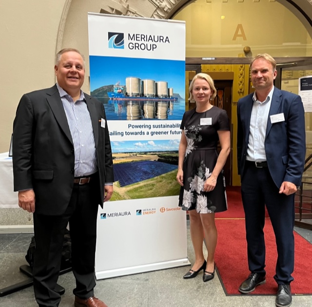 Meriaura Group's CEO Kirsi Suopelto together with Meriaura's CEO Beppe Rosin and board member Jari Varjotie at the Pörssin Avoimet Ovet event in Helsinki last week! Watch the presentation on Meriaura Group as an investment at youtube.com/watch?v=azPN26….