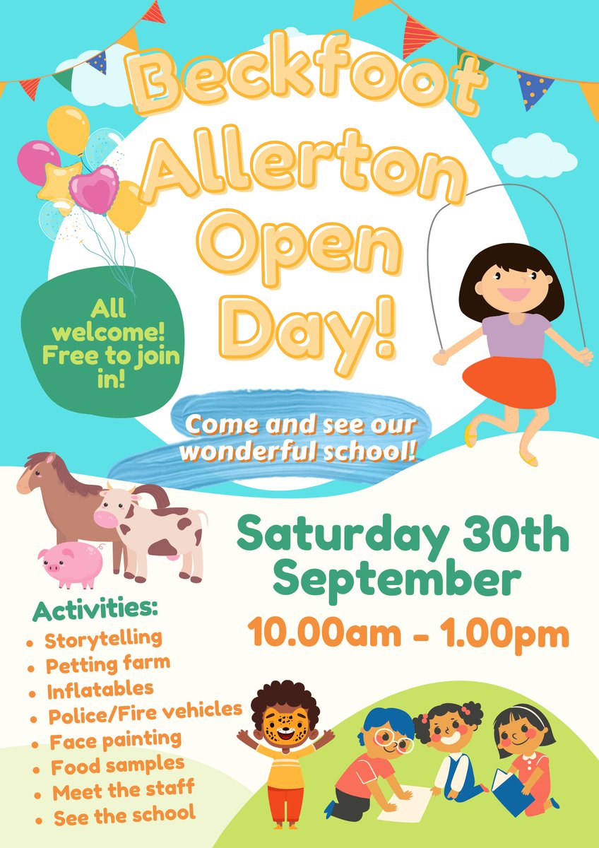 Beckfoot Allerton Primary School Open Day - Sat 30th Sept 🤩 <a href="/BFootAllerton/">Beckfoot Allerton Primary School & Nursery</a> <a href="/LowergrangeC/">Lowergrange Community Centre</a> <a href="/cafewestBD15/">Cafe West</a>