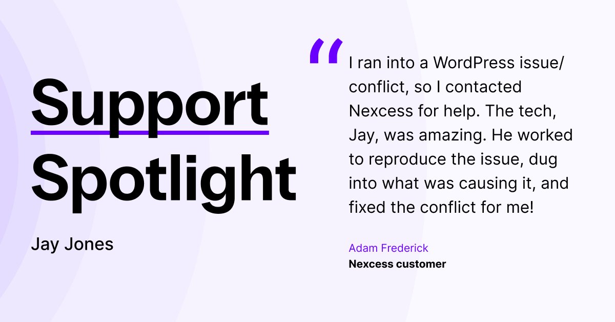 nexcess's tweet image. 🌟 Meet Jay: Your Support Extraordinaire! 🌟 When tech troubles arise, Jay&apos;s here to save the day with expertise and a friendly demeanor. Reach out to our team for top-notch support today! #Support #WebHosting #SupportSpotlight