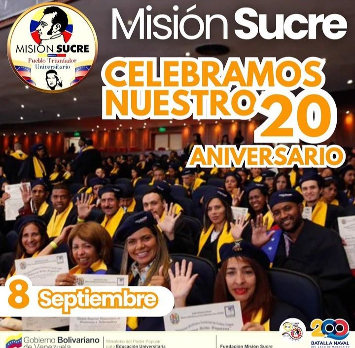 ! 20 Años en Revolución !
!Viva  Nuestra Misión Sucre !!
<a href="/NicolasMaduro/">Nicolás Maduro</a> 
<a href="/sandraoblitasr/">Sandra Oblitas Ruzza</a> 
@RedMisionSucre 
<a href="/delcyrodriguezv/">Delcy Rodríguez</a> 
<a href="/Gerardo4fPsuv/">Gerardo Márquez</a>
<a href="/rusmelsotillo/">Rusmel Sotillo</a>