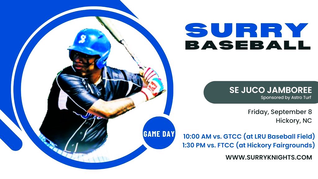 Surry baseball opens the fall season on Friday facing @GTechBaseball1 at 10:00 am and @ftccathletics at 1:30 pm in the @SEjucoJamboree held in Hickory, NC.
