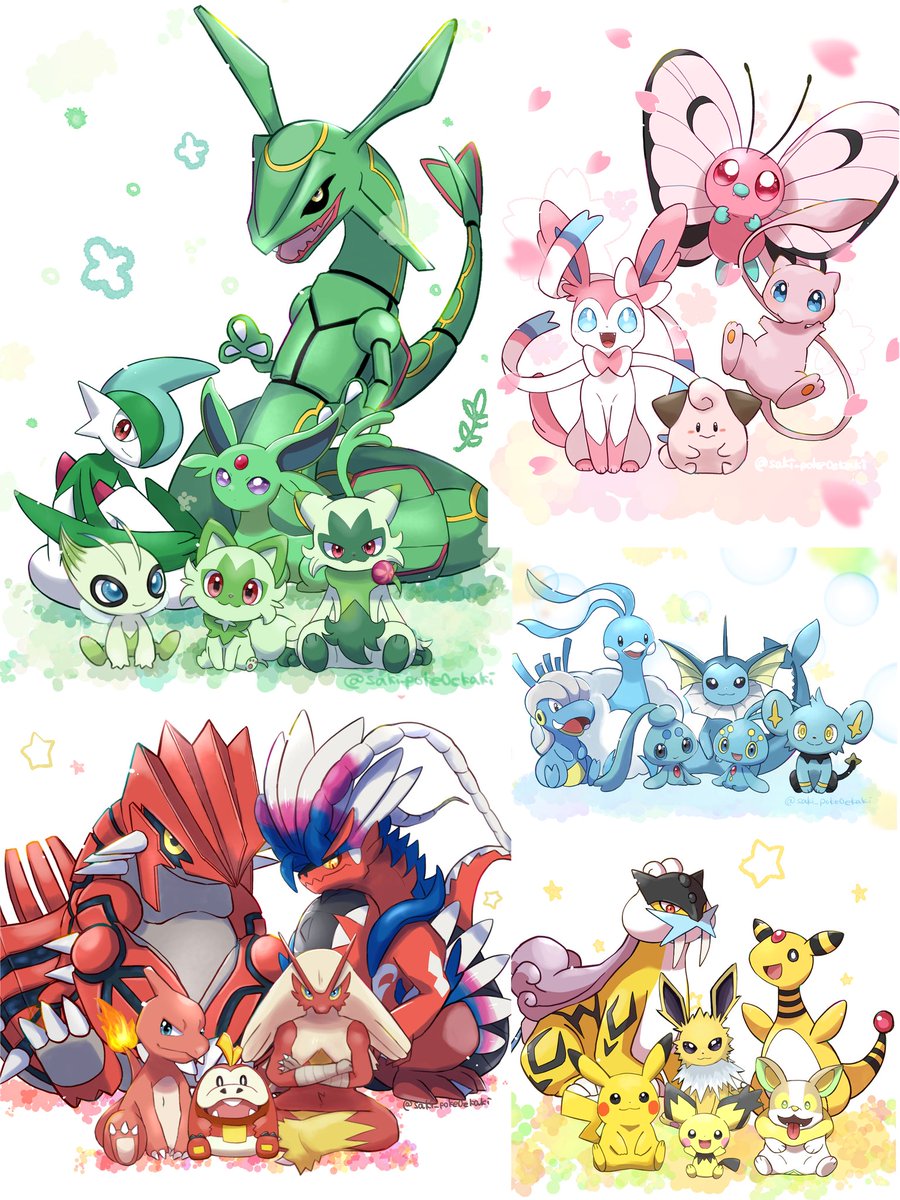 ポケモンイラスト カラフルデザイン ポケモン「#カラフルな作品を見せてほしいです歴代幻ポケモンたち