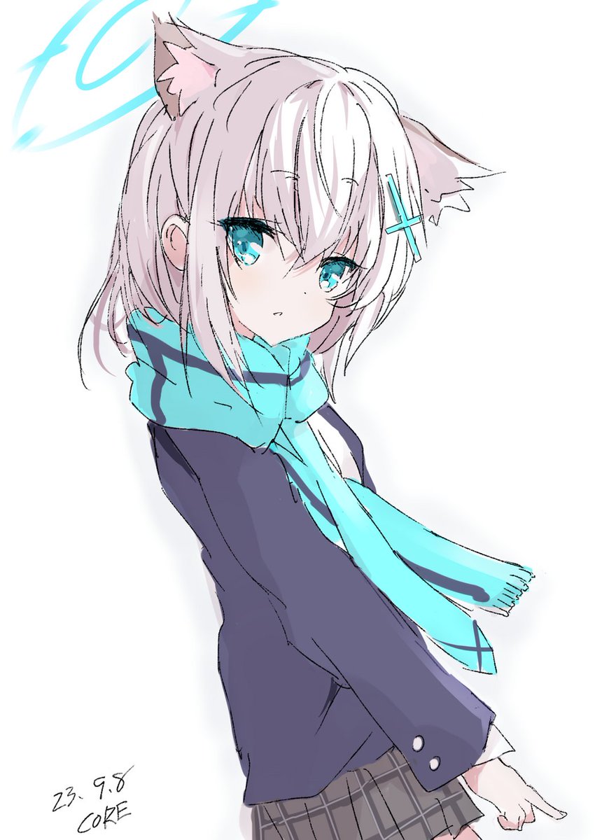 shiroko (blue archive) 1girl solo animal ears skirt white background scarf simple background  illustration images