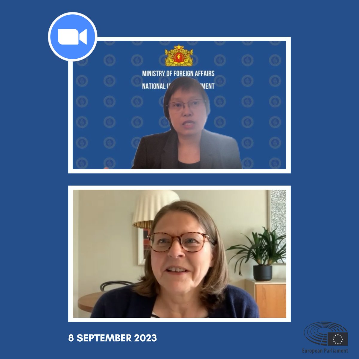 EPinASEAN's tweet photo. 📞 In a call with FM @ZinMarAungNUG, vice-president @HeidiHautala reiterated the EU Parliament's steadfast support for Myanmar's National Unity Government. The discussion focussed on EU and ASEAN efforts to address the worsening political, humanitarian and human rights situation https://t.co/MlzSApox92