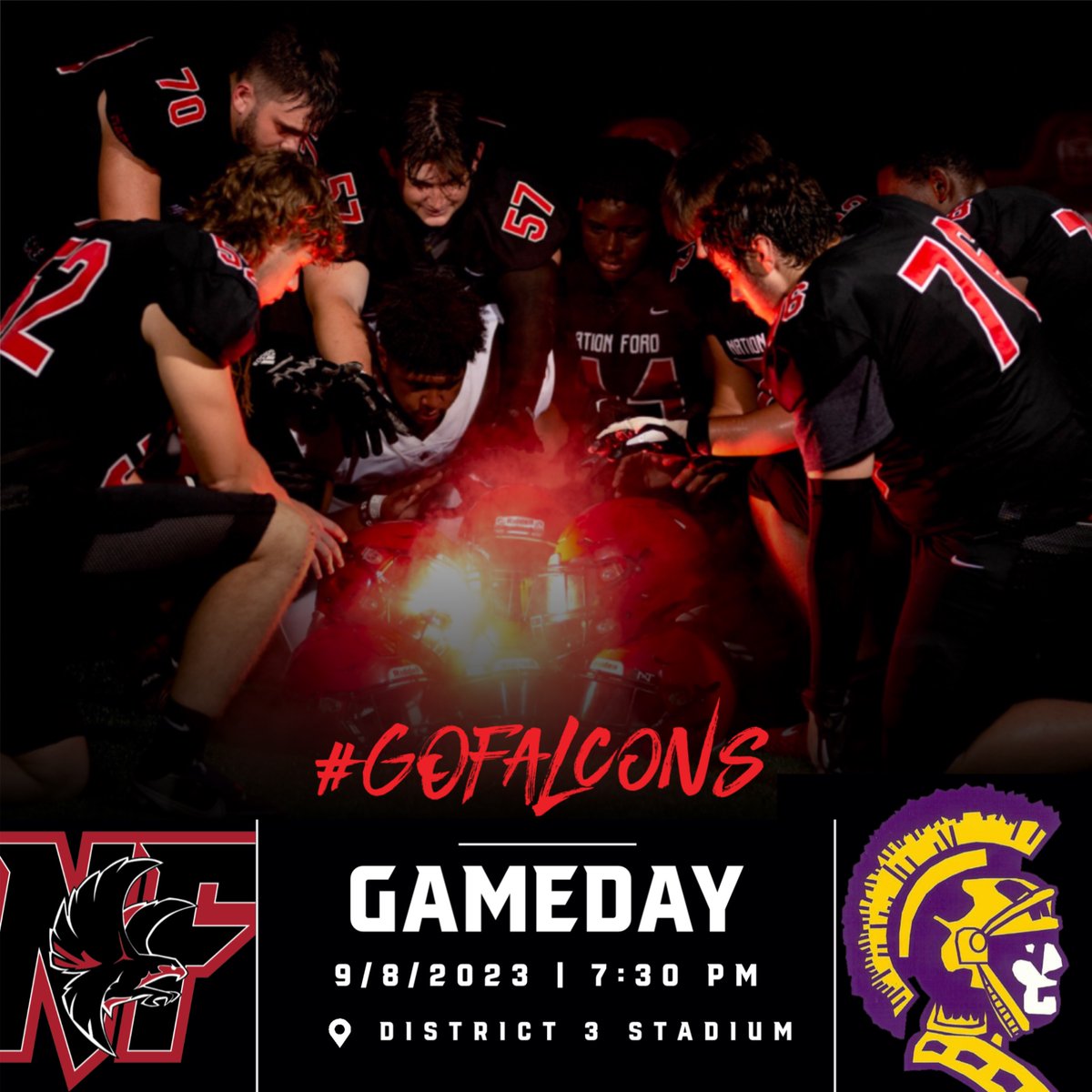 It’s game day y’all for the Nation Ford Falcons Football Team… Let’s get out there and beat Northwestern! Game starts at 7:30. See you there. #BeattheTrojans #onenation #US #ALLIN