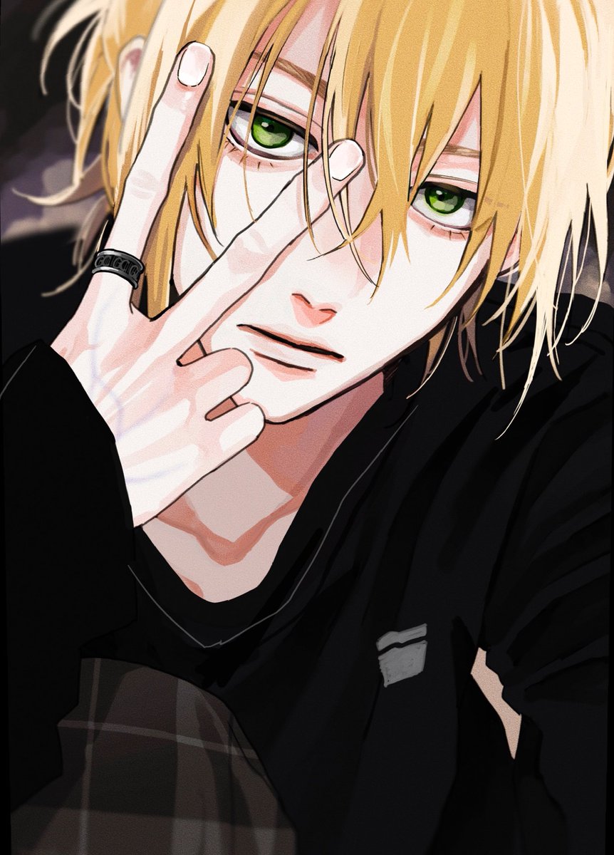 1boy green eyes male focus blonde hair solo looking at viewer jewelry  illustration images