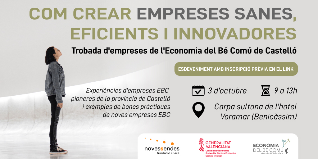 👋🏻 Vols conéixer les claus d'un model real i pràctic de gestió empresarial eficient, transparent i responsable amb la comunitat? 
✍️Apunta't a aquesta trobada amb empreses de l'Economia del Bé Comú de la provincia de Castelló 👉bit.ly/empresesEBC

<a href="/EBCvalencia/">EBC Comunitat Valenciana</a>