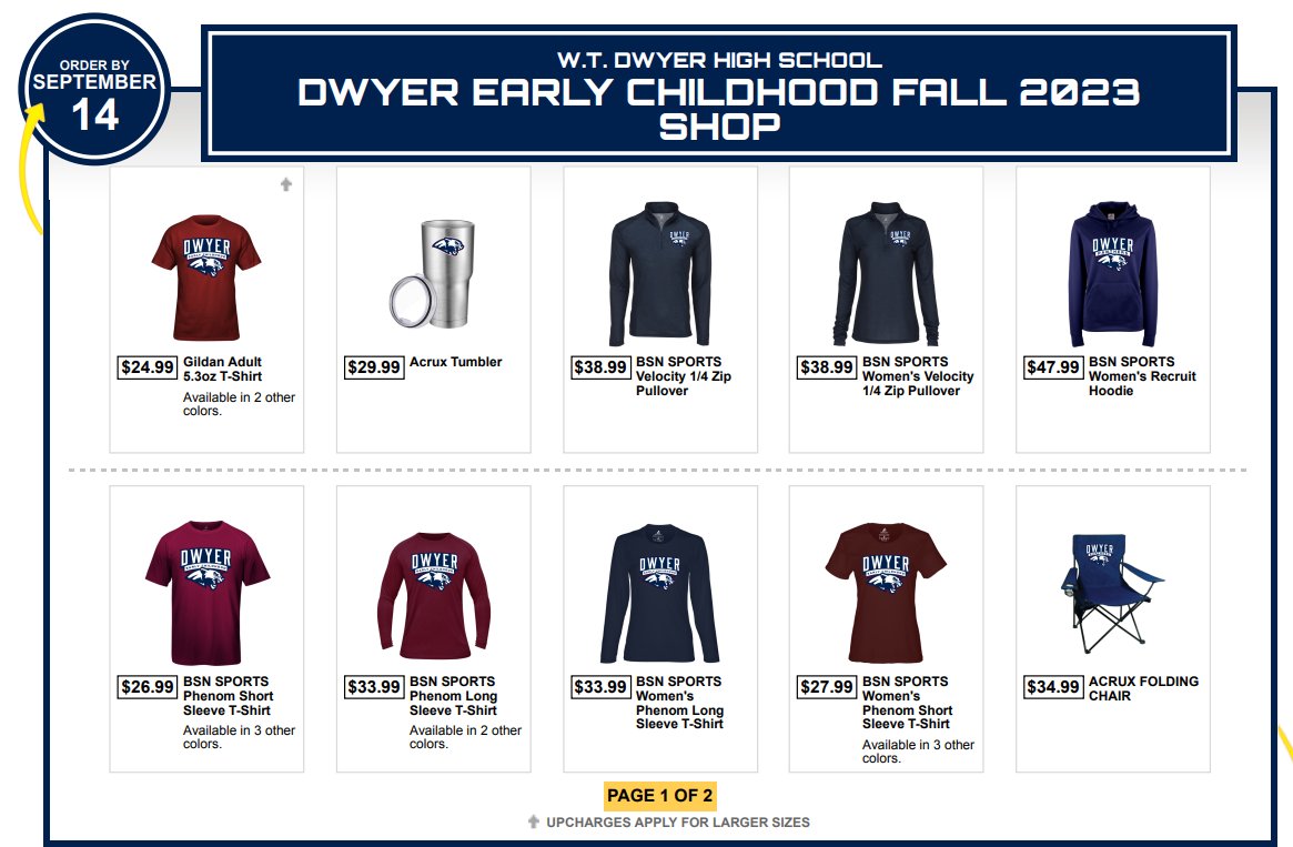 ***DWYER EARLY CHILDHOOD*** Your team shop is back open! Hit the link below to get your exclusive Dwyer EC gear! @DwyerHS @utvol5 @DwyerAcademies @DwyerPrincipal Hurry, shop closes 09/14/2023! bit.ly/3LD1a2j