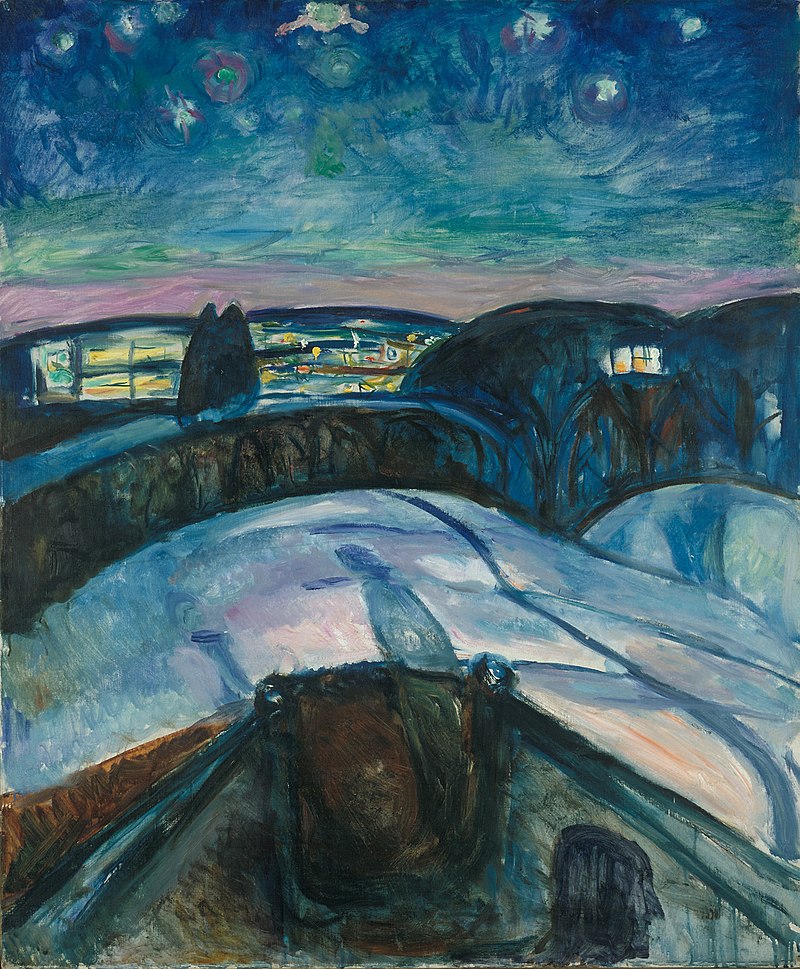 8. Starry Night by Edvard Munch (1926)

The Scream is one of the world's most famous paintings, although less well-known is that there are five different versions of it.

Among Munch's many other brilliant paintings is this tribute to Vincent van Gogh, in his own melancholy way.