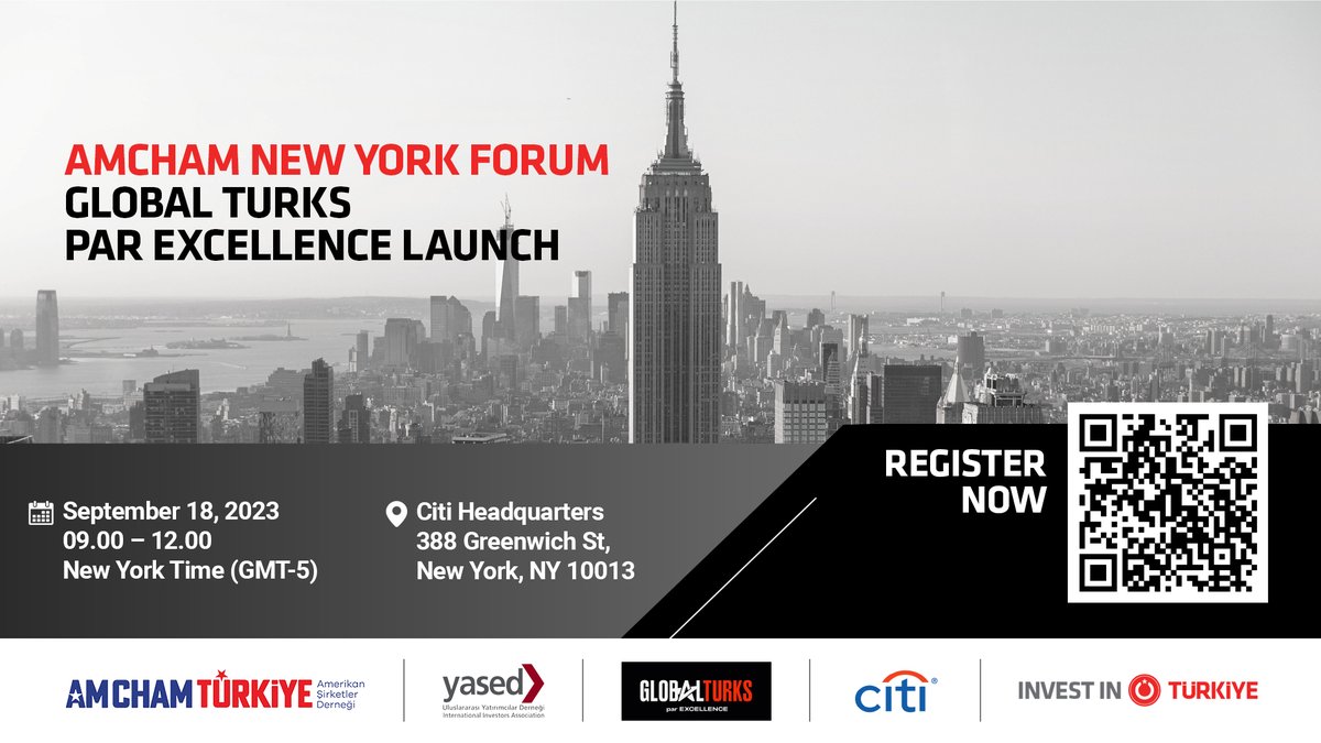 InvestTurkey's tweet photo. You are invited to AmCham New York Forum, featuring the launch of Global Turks par Excellence Project! 🥇
Join to see how Türkiye is positioned as the 21st century's most #resilientpartner, an uprising regional hub and home of unique talent.
Register at https://t.co/oU9EU1kstu. https://t.co/gJhVWPOeGo