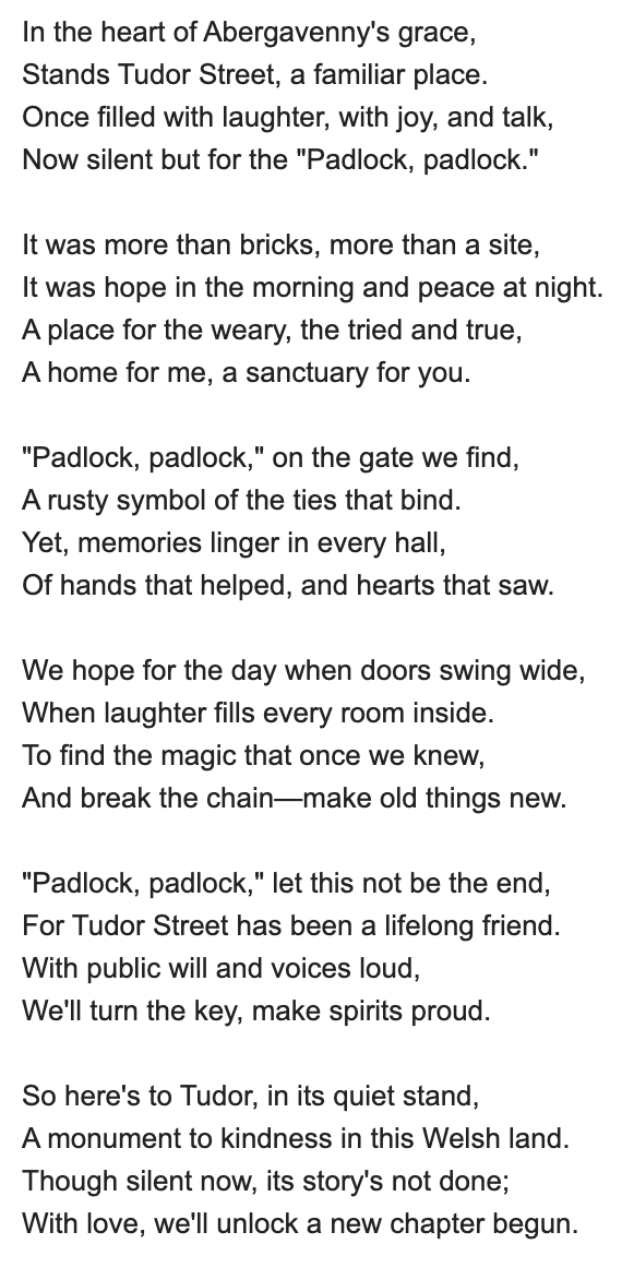 Hey <a href="/michaelsheen/">michael sheen 💙</a>, we've penned a poem about Tudor Street, a vital disability centre in Abergavenny that was unfairly closed. Your voice could make a world of difference. Would you consider reading it on camera to support our cause for its reopening? 🙏 #ReopenTudorStreet
