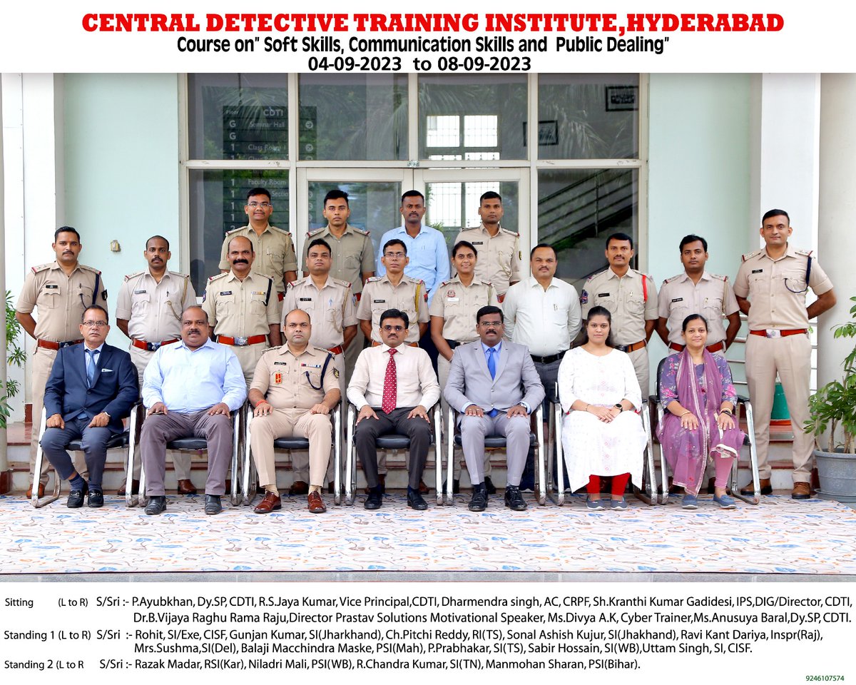 5 days Course on "Soft Skills, Communication Skills and Public Dealing" was conducted at CDTI, Hyderabad from 04-09-2023 to 08-09-2023.  15 Police Officers from various States/UTs/CPMFs have attended the Course.