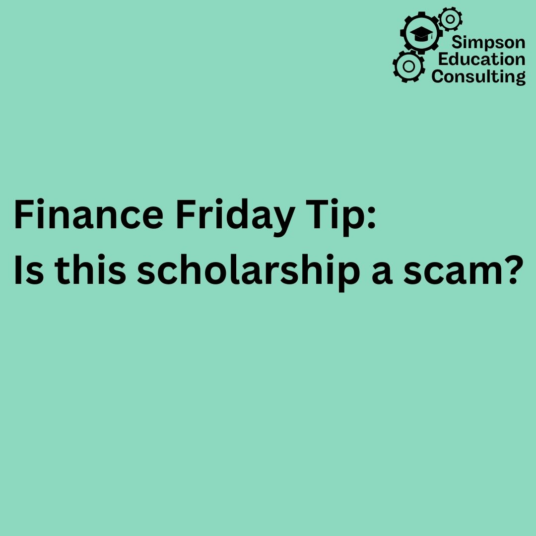 simpsonlearning's tweet photo. Scholarship opportunities are everywhere, but how do you know which are legitimate? This Finance Friday’s post covers how to identify and avoid scam scholarships. Check out today's blog post here: https://t.co/EHy2js9nie https://t.co/qT568rwLEM