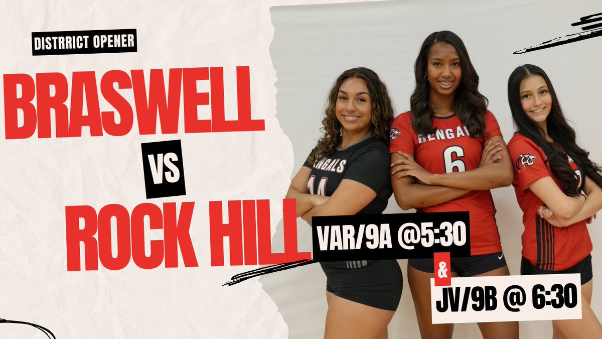 BengalVball's tweet photo. IT's GAME DAY!!! District Opener vs Rock Hill. Come loud and proud to watch your Lady Bengals start district off!! @dentonisdsports @braswellhs @braswellmedia https://t.co/rHxngLrpDG