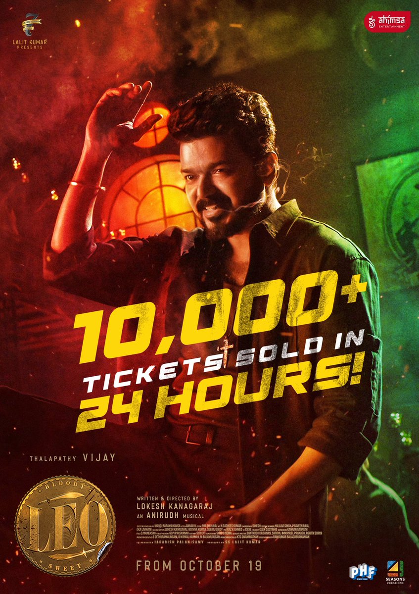 THALAPATHY VIJAY: ‘LEO’ CREATES NEW RECORDS… #ThalapathyVijay has set the #BO on 🔥🔥🔥… #Leo - distributed by #AhimsaEntertainment - has SHATTERED ALL PREVIOUS RECORDS in #UK with massive ticket sales in 24 hours of opening advance bookings.

#Leo has already crossed £ 100k in
