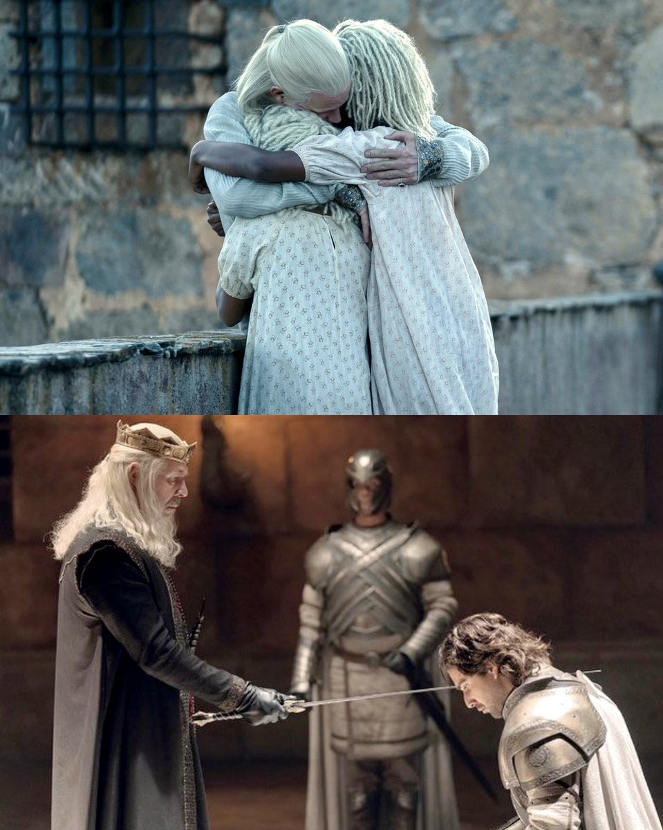 KingTargaryenn's tweet photo. De las escenas eliminadas en la primera temporada de House of the Dragon, estás dos son las que mas me duele que no se hayan incluido:

-Daemon abrazando a sus hijas después de enterarse de la muerte de su esposa Laena.

-Viserys nombrando guardia real a Ser Criston Cole. https://t.co/wmkRqnbWmh