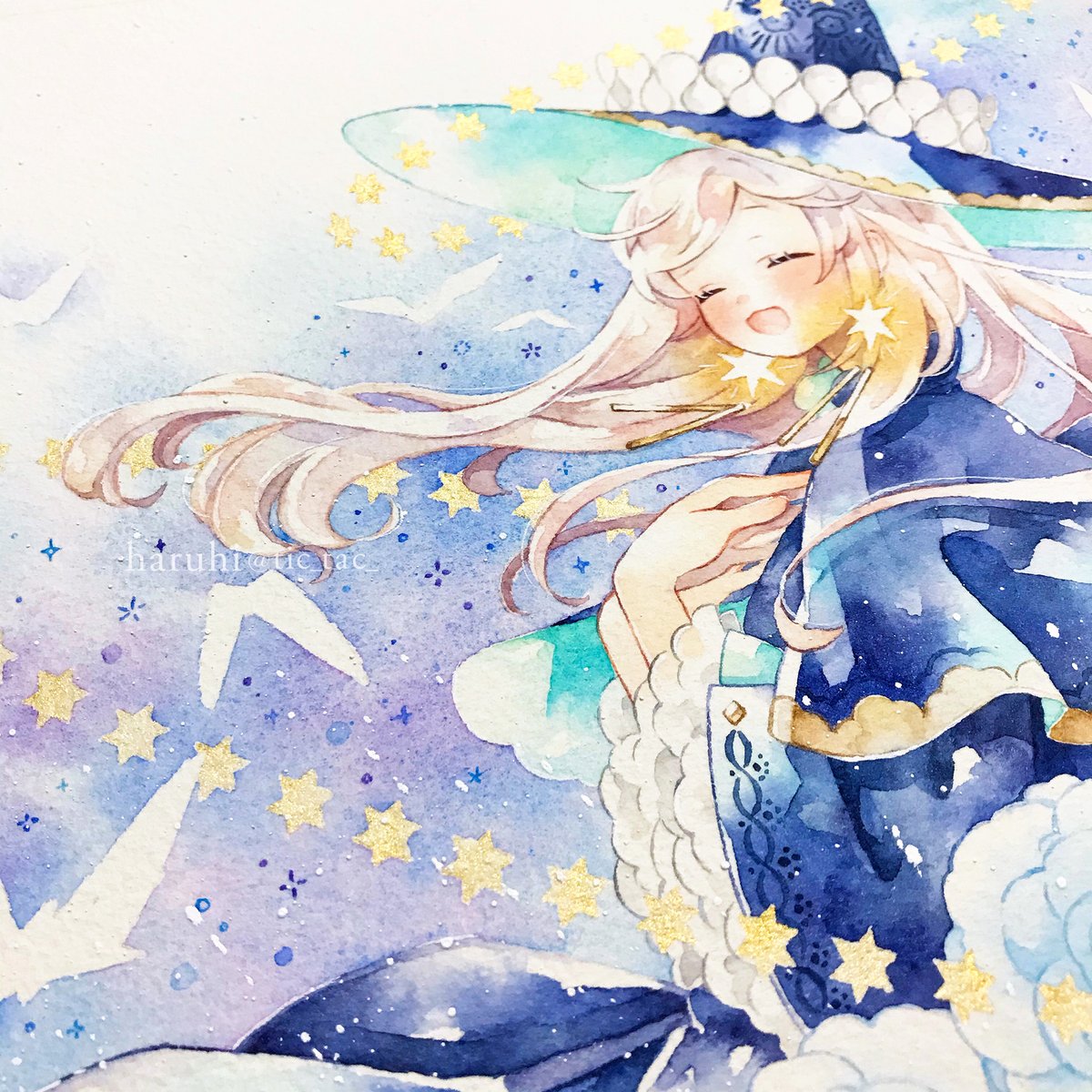 tic_tac_'s tweet photo. 素敵なお祭りに参加させていただきます⋈∗︎*ﾟ
透明水彩の繊細な色と滲み、紙の質感、透明感…  難しさもありますが大好きです！
きらきら、ふわふわ、いろんな表現ができるようになりたい。
水彩の魅力、ぜひ原画でも見てもらえたら嬉しいです。

#日常水彩祭 https://t.co/Oeu0oHbzJF