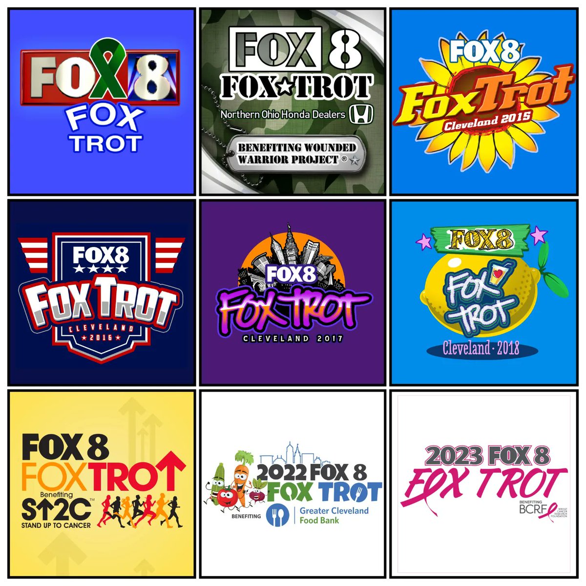 FOX 8 Fox Trot (@fox8foxtrot) on Twitter photo #Fox8FoxTrot "Through the years..."
2013 - <a href="/metrohealthCLE/">MetroHealth</a>
2014 - <a href="/wwp/">WWP</a>
2015 - <a href="/PrayerfromMaria/">Prayers From Maria Foundation</a>
2016 - <a href="/ClevelandVAMC/">VA Northeast Ohio Healthcare System</a>
2017 - Annie L. Dawson Foundation
2018 - <a href="/AlexsLemonade/">Alex's Lemonade Stand Foundation</a>
2019 - <a href="/SU2C/">Stand Up To Cancer</a>
2022 - <a href="/CleFoodBank/">Greater Cleveland Food Bank</a>
2023 - <a href="/BCRFcure/">The Breast Cancer Research Foundation</a> #Fox8FoxTrot "Through the years..."
2013 - <a href="/metrohealthCLE/">MetroHealth</a>
2014 - <a href="/wwp/">WWP</a>
2015 - <a href="/PrayerfromMaria/">Prayers From Maria Foundation</a>
2016 - <a href="/ClevelandVAMC/">VA Northeast Ohio Healthcare System</a>
2017 - Annie L. Dawson Foundation
2018 - <a href="/AlexsLemonade/">Alex's Lemonade Stand Foundation</a>
2019 - <a href="/SU2C/">Stand Up To Cancer</a>
2022 - <a href="/CleFoodBank/">Greater Cleveland Food Bank</a>
2023 - <a href="/BCRFcure/">The Breast Cancer Research Foundation</a>