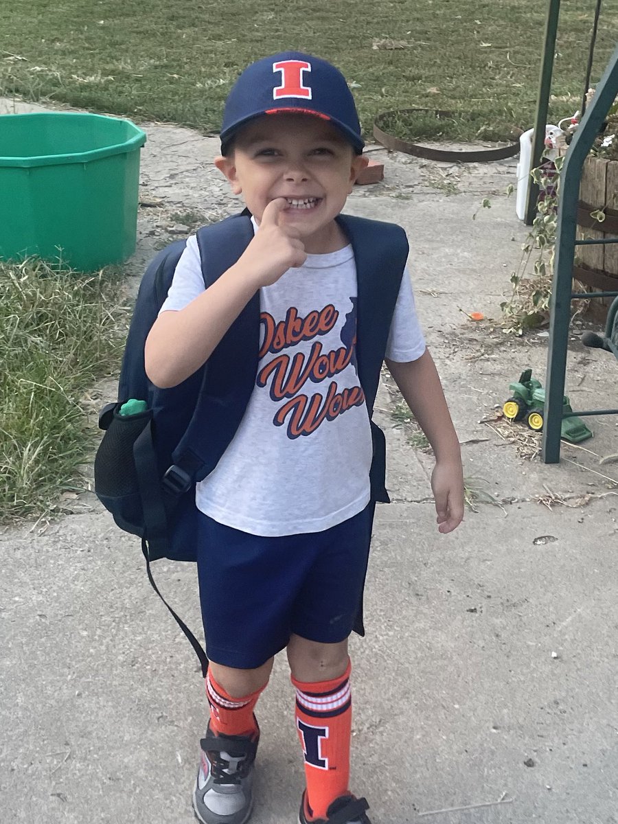 Little man is ready for his first <a href="/IlliniFootball/">Illinois Football</a> game tonight! But first: school.